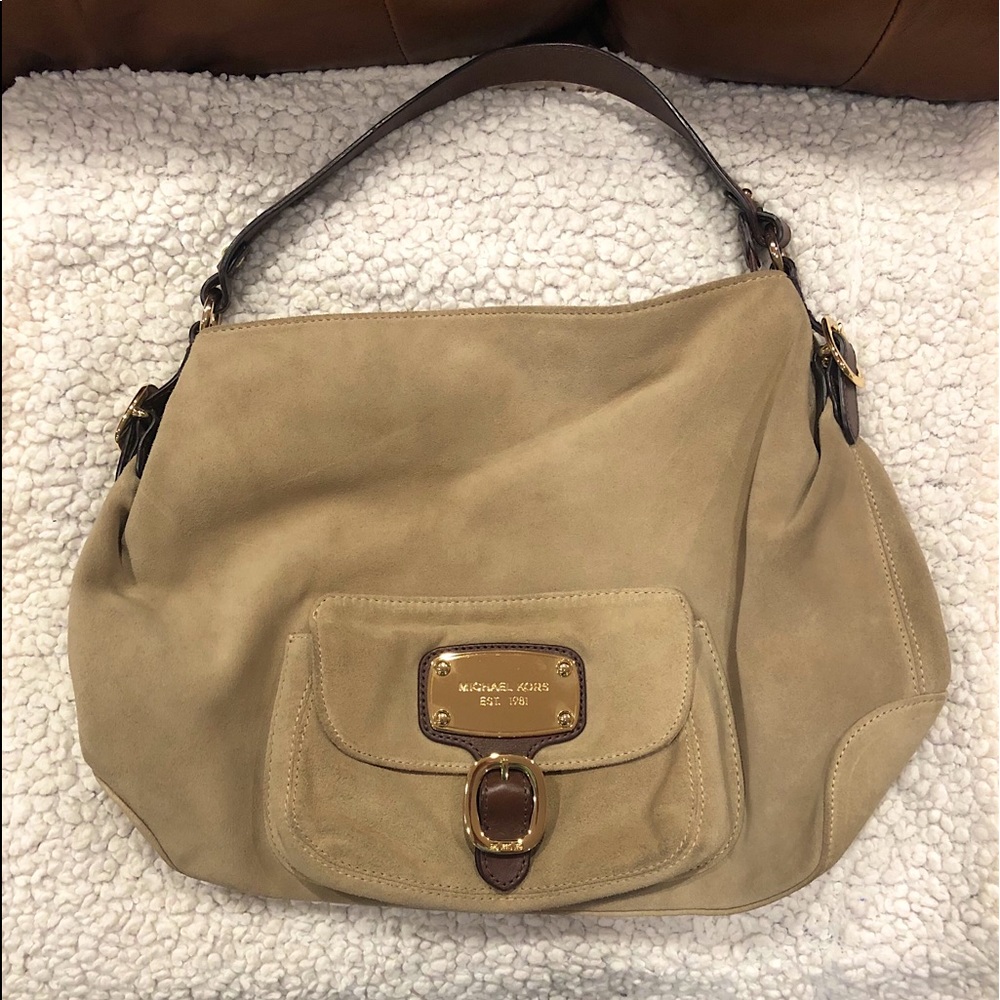 Michael Kors Suede Leather Trimmed Hobo Bag